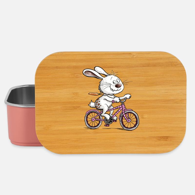 Lapin à vélo, cycliste, lapin, lapin - Boîte à goûter - rose clair