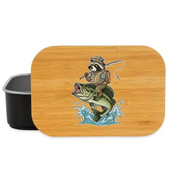 Funny raccoon rides on a bass fish - Lunch Box - black - Front