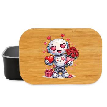 Robot amoureux – motif de la Saint-Valentin avec le cœur - Boîte à goûter - noir - Devant