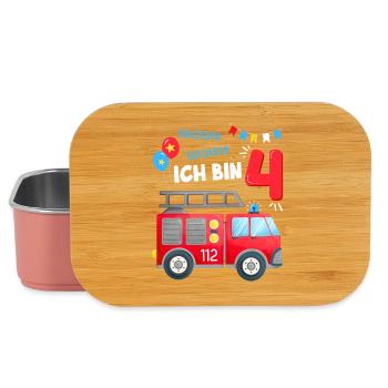Feuerwehr 4 Jahre Vierter Geburtstag Junge Outfit - Lunch Box - Hellrosa - Vorne