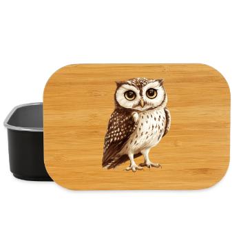 Tawny Owl Illustration in Warm Brown Tones - Lunch Box - black - Front