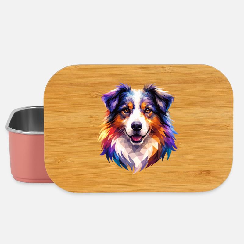 Colorful Aussie Polygon Art – Australian Shepherd - Lunch Box - light pink