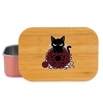 Black cat in a red ball of wool - Lunch Box - light pink - Front