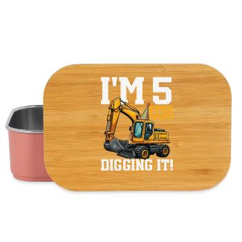 5 Years Old And Digs Excavator Birthday Design - Lunch Box - light pink - Front