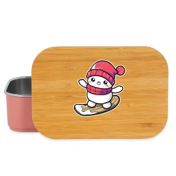 Cartoon Snowboard Schneemann - Lunch Box - Hellrosa - Vorne
