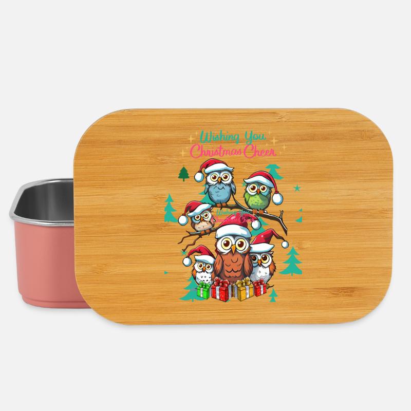 Festive Owl Christmas Cheer Design - Lunch Box - light pink