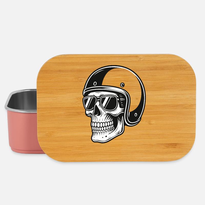 Skeleton biker with helmet image - Lunch Box - light pink