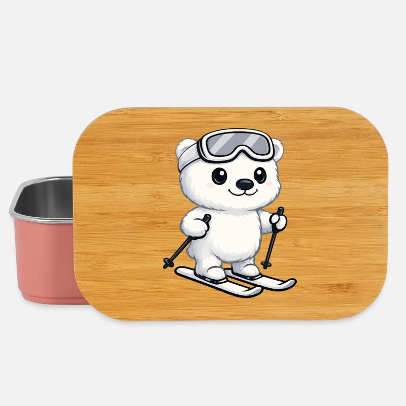 Süßer Eisbär Skifahrer Cartoon Winter Urlaub - Lunch Box - Hellrosa