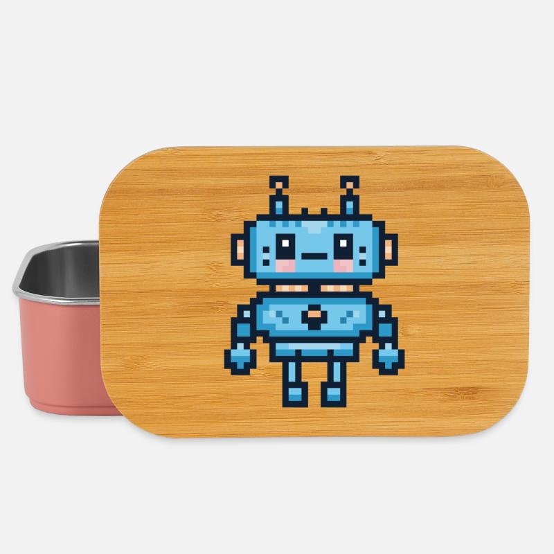 Pixel-Art-Roboter - Lunch Box - Hellrosa