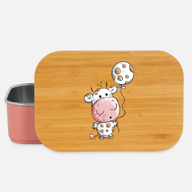 Kuh mit Ballon - Lunch Box - Hellrosa