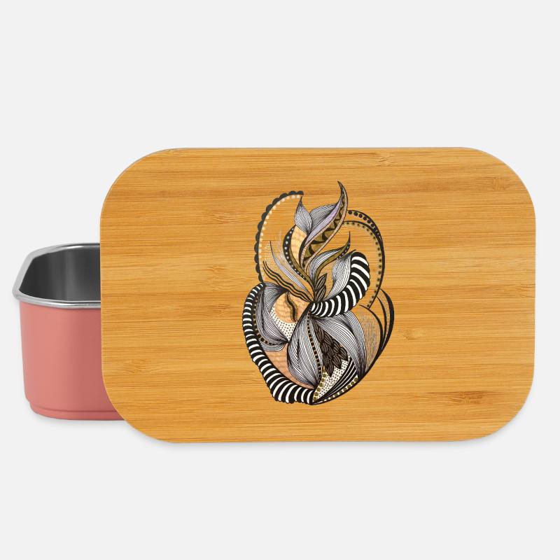 Organic leaf pattern in gold and black - Lunch Box - light pink