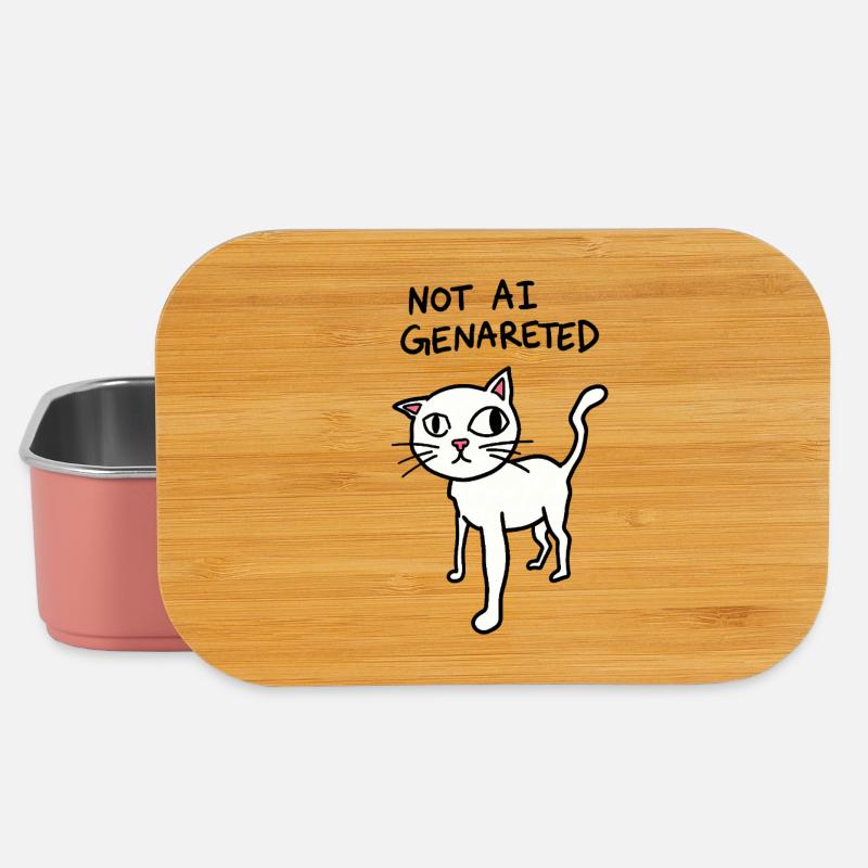 Not AI Generated - Weird Cat Meme - AI satire - Lunch Box - light pink