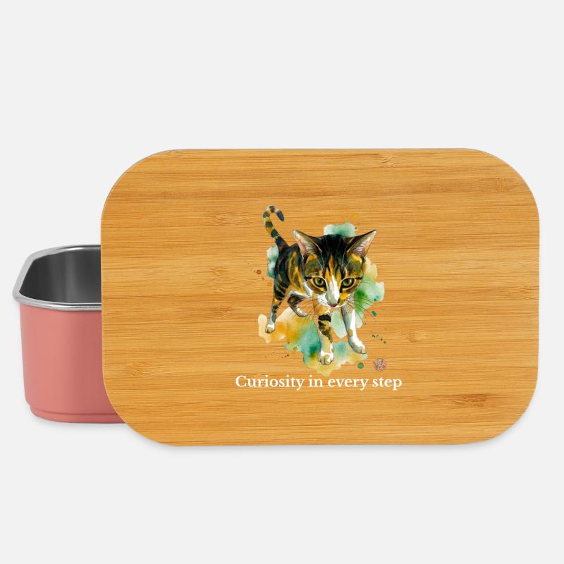 Curious Cat Watercolor Steps - Lunch Box - light pink