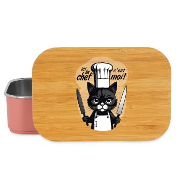 ici le chef c'est moi ! humour chat chef cuisine - Boîte à goûter - rose clair - Devant