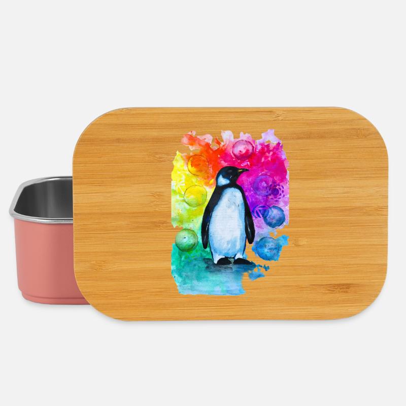 Buntes Pinguin-Aquarell - Lunch Box - Hellrosa
