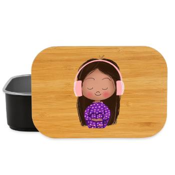 Zuhörendes Mädchen mit pinken Kopfhörern - Lunch Box - Schwarz - Vorne