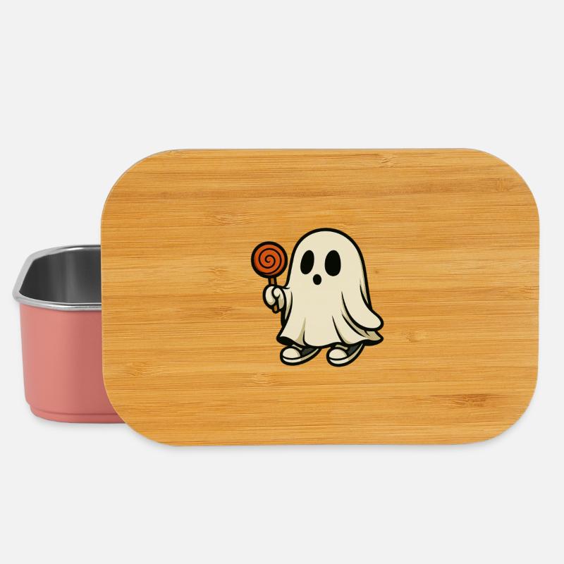 Greedy Ghost with Lollipop – Design Halloween m - Lunch Box - light pink