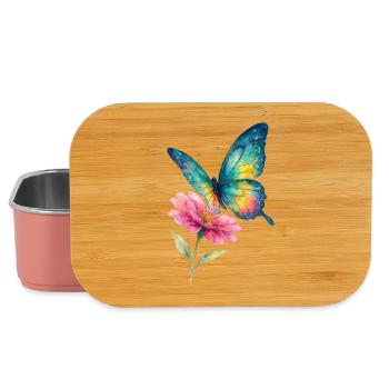 Papillon coloré et fleur - Boîte à goûter - rose clair - Devant