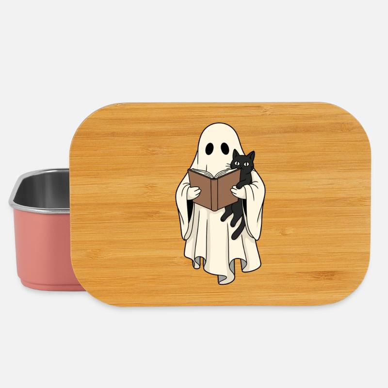 Lesender Geist mit Katze im Buch - Lunch Box - Hellrosa