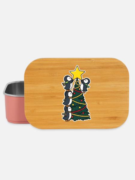 Pinguine schmücken Weihnachtsbaum - Lunch Box - Hellrosa