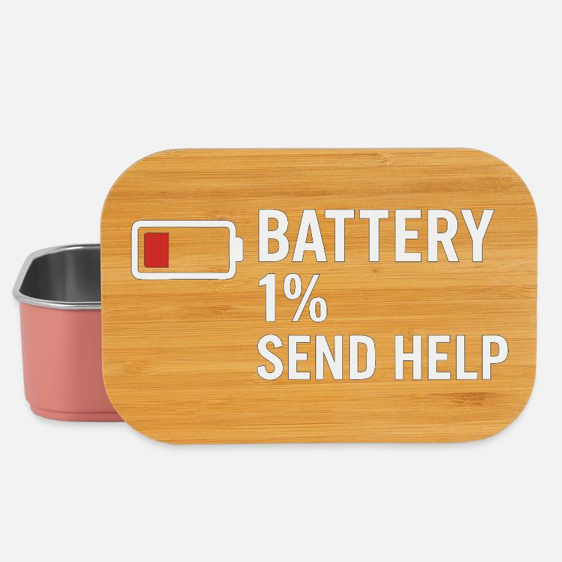 Battery 1% – Send Help | Morning grouch - Lunch Box - light pink