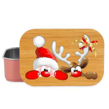 Père Noël drôle et rennes qui espionnent - Boîte à goûter - rose clair - Devant