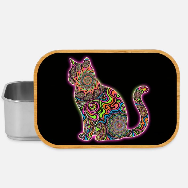 Psychedelic Cat Patterns - Lunch Box - silver