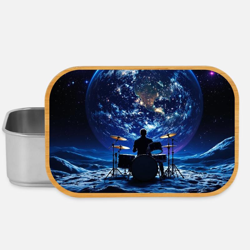 Batteur sur la Lune devant la Terre dans l’espace - Boîte à goûter - argent