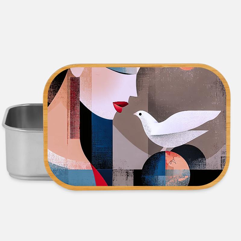 Portrait abstrait avec colombe et sphères colorées - Boîte à goûter - argent