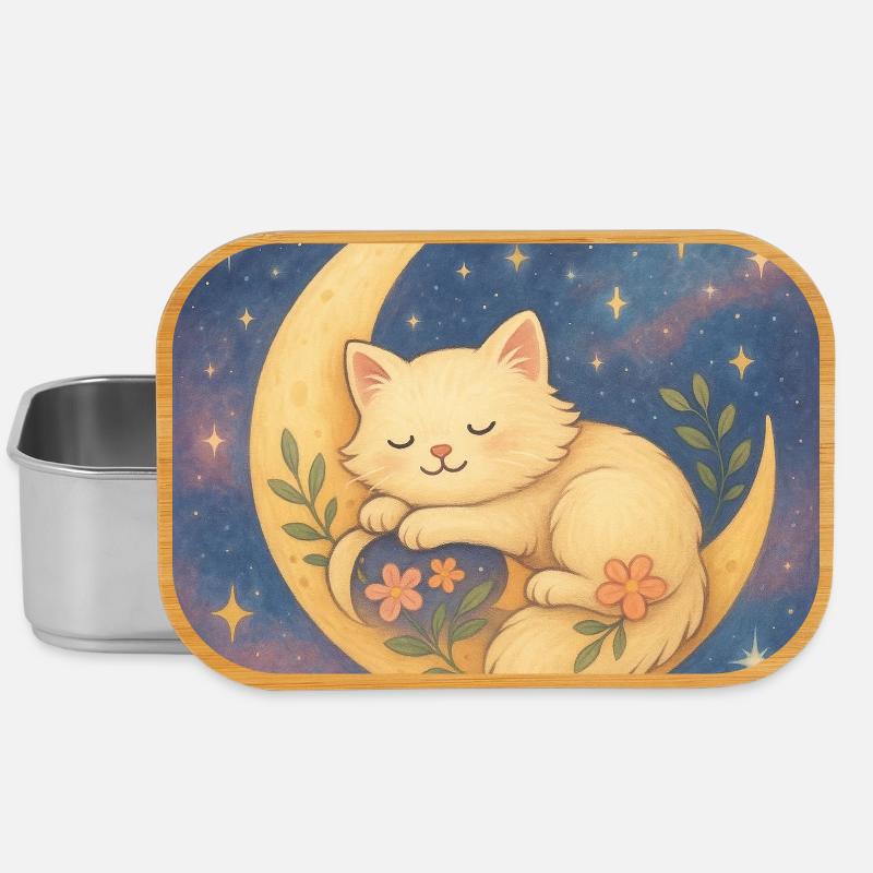 Sleeping cat on moon in starry sky - Lunch Box - silver