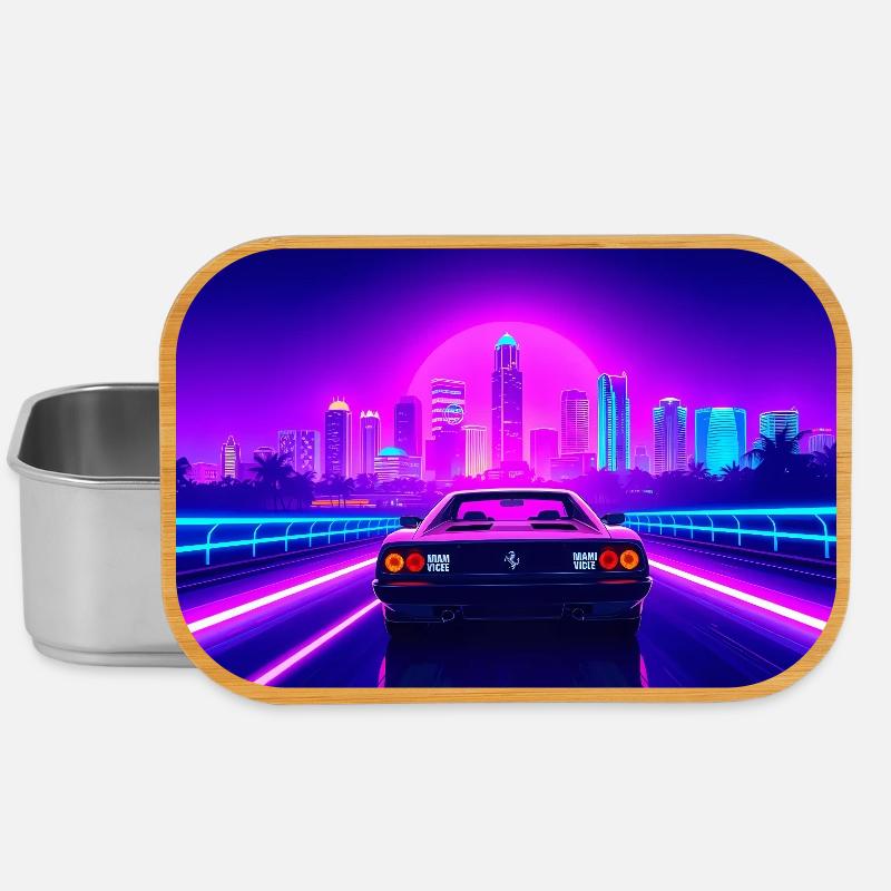 Skyline néon et cabriolet rétro - Boîte à goûter - argent