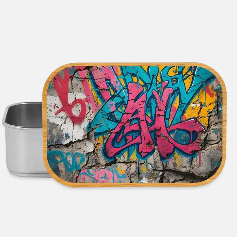 Bunte Graffiti auf Steinwand - Lunch Box - Silber