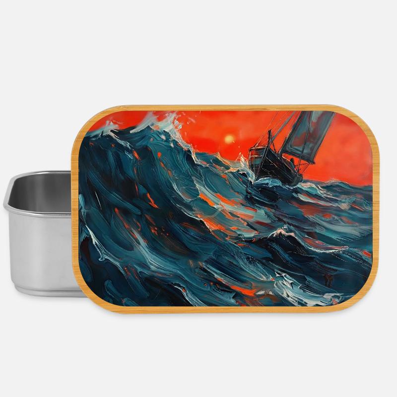 Rotes Abendlicht über Segelboot im Sturm - Lunch Box - Silber