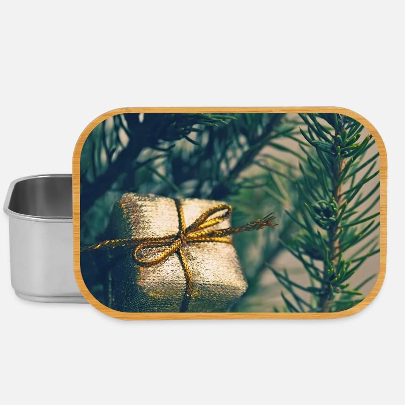 Présent doré sur branches de pin - Boîte à goûter - argent