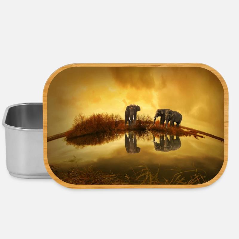 3 Grey Elephants Under Yellow Sky - Lunch Box - silver