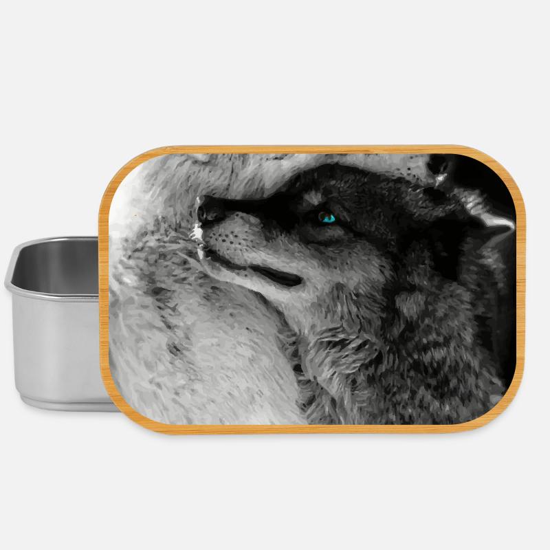 Two Wolves Hugging Blue Eyes - Lunch Box - silver