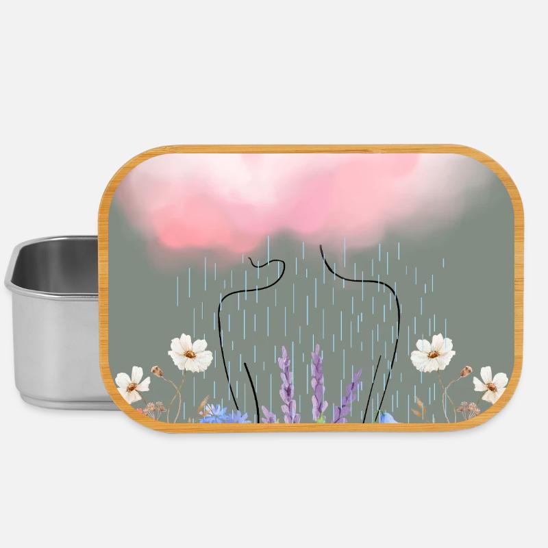 Floral Rain Silhouette Under Pink Cloud - Lunch Box - silver