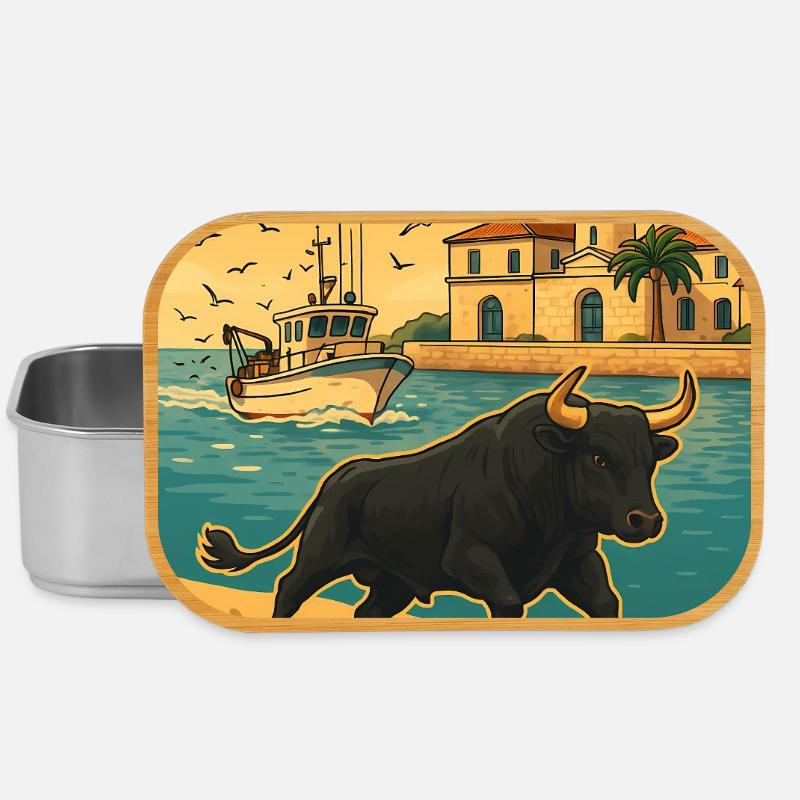 Taureau de Camargue Grau Du Roi au Soleil Levant - Boîte à goûter - argent