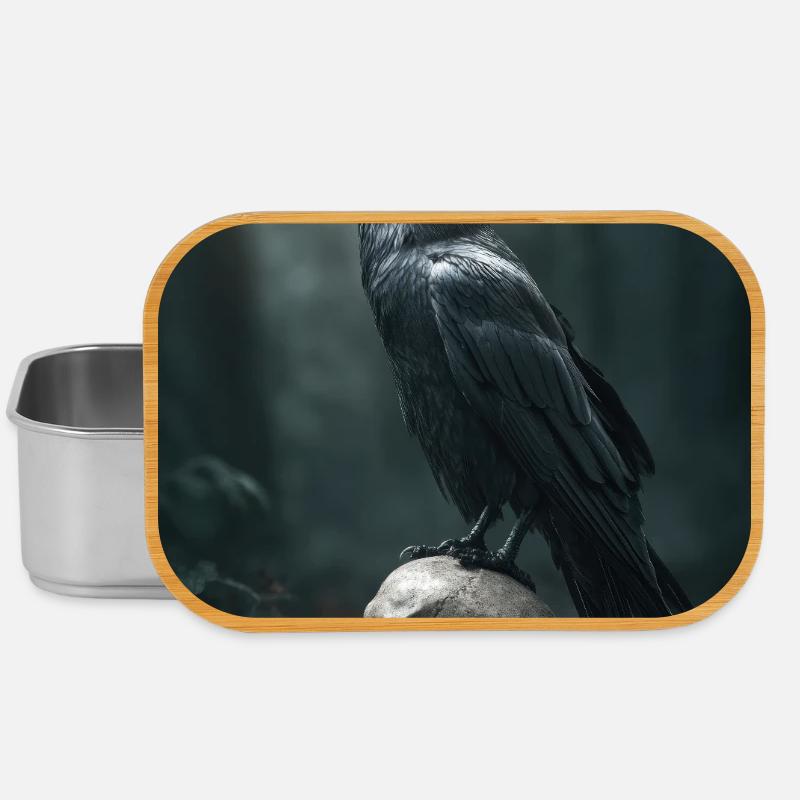 Dunkler Rabe auf Schädel - Lunch Box - Silber