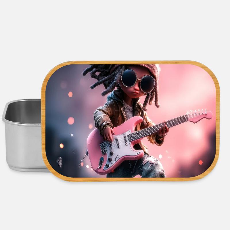 Dreadlock-Rock-Puppe mit rosa Gitarre - Lunch Box - Silber