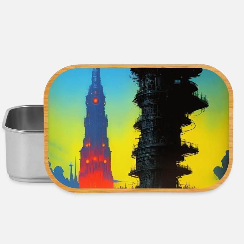 Futuristic skyline with moonlight - Lunch Box - silver