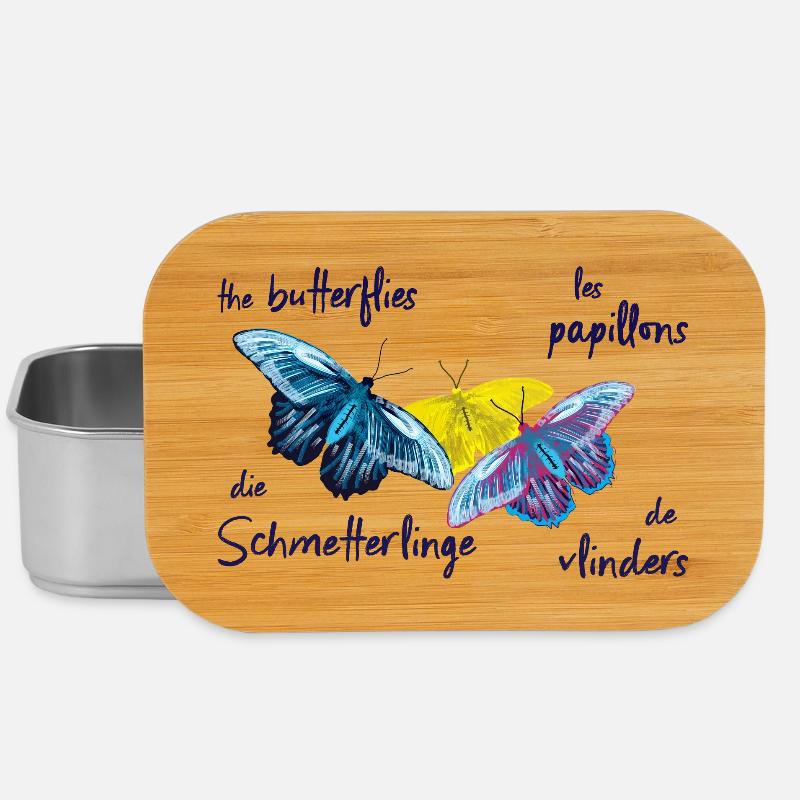 Bunte Schmetterlinge, 4 Sprachen - Lunch Box - Silber