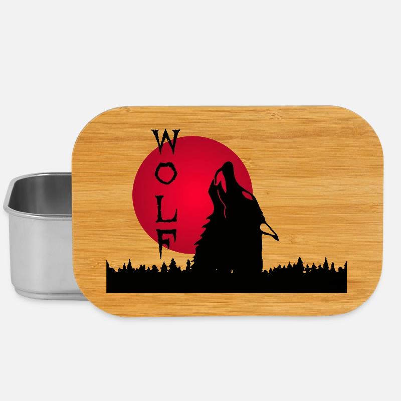 Loup noir, forêt et coucher de soleil - Boîte à goûter - argent
