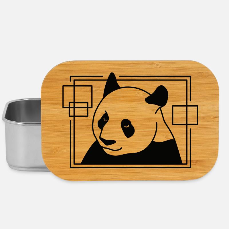 Panda in Geometric Shape - Line Art Design - Lunch Box - silver
