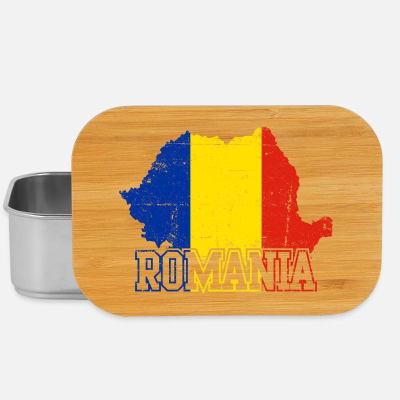 Romania Map Flag Emblem - Lunch Box - silver