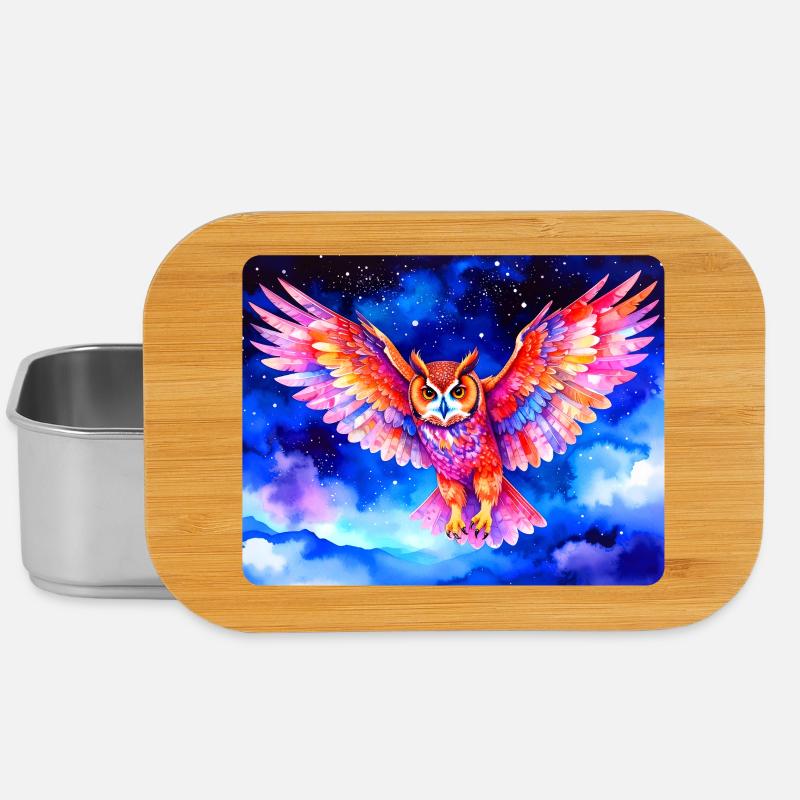 Bunter Uhu vor Sternenhimmel - Lunch Box - Silber