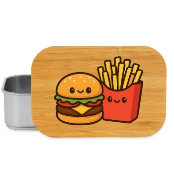 Kawaii Burger & Fries Duo - Boîte à goûter - argent - Devant
