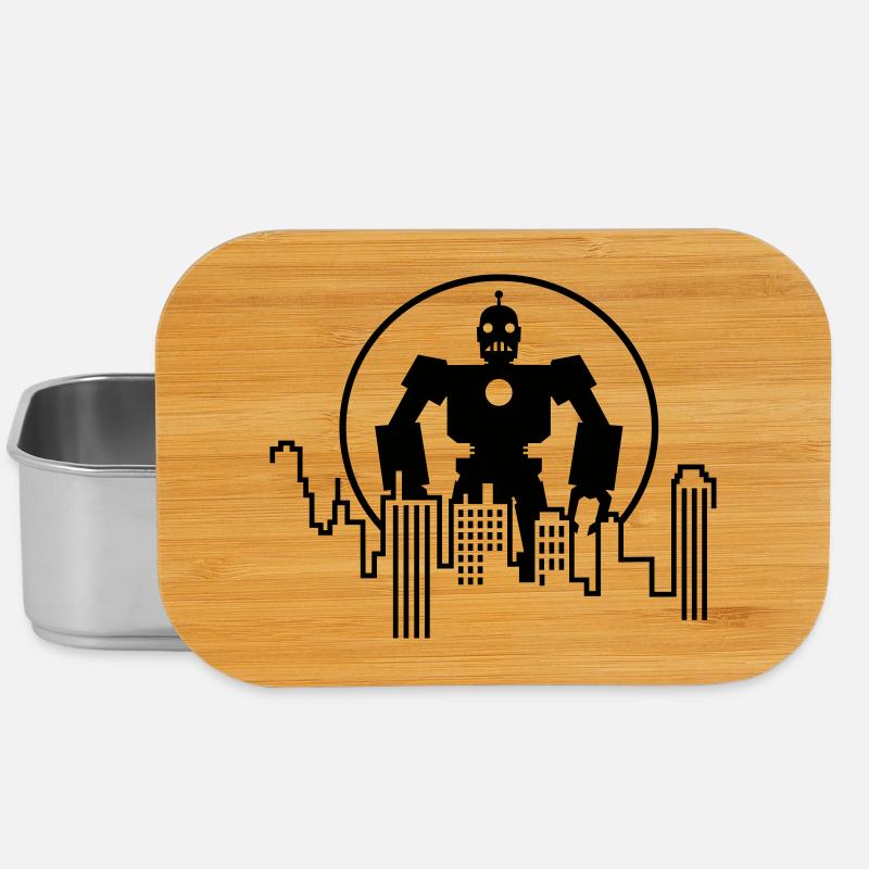 Robot Skyline – Sci-Fi Android Silhouette Shirt - Lunch Box - Silber