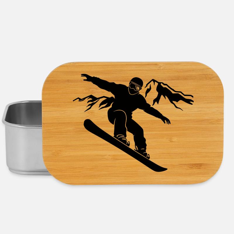 Snowboarder Schattenbild mit Bergpanorama - Lunch Box - Silber