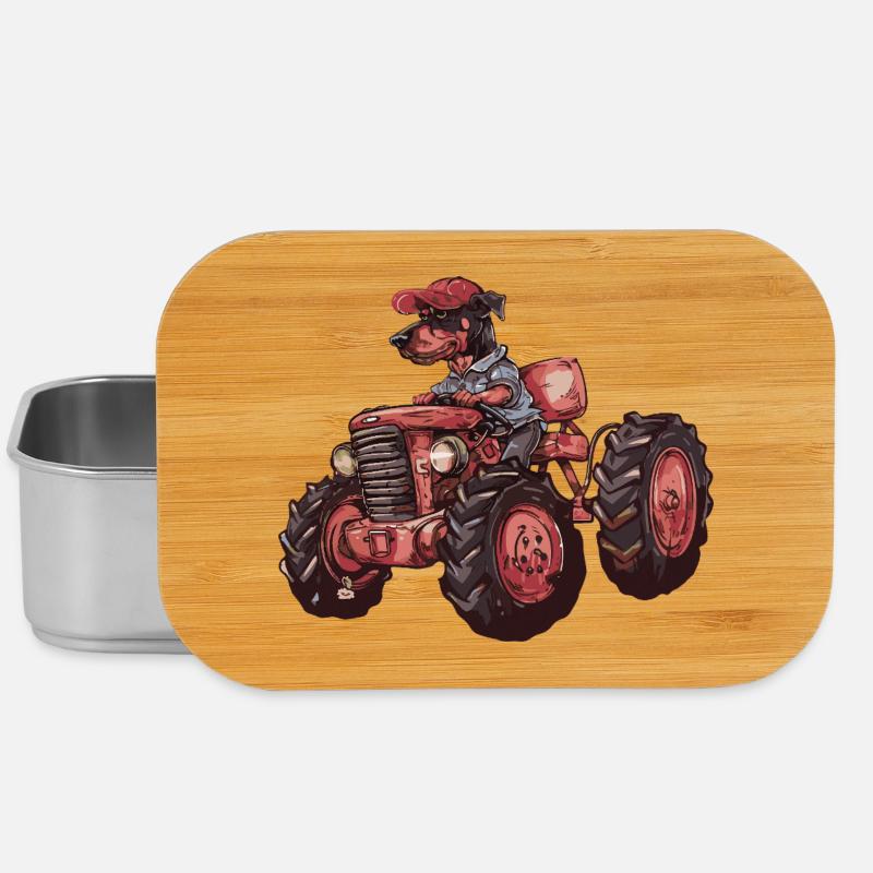 Dobermann Hund Traktor Farmer - Lunch Box - Silber